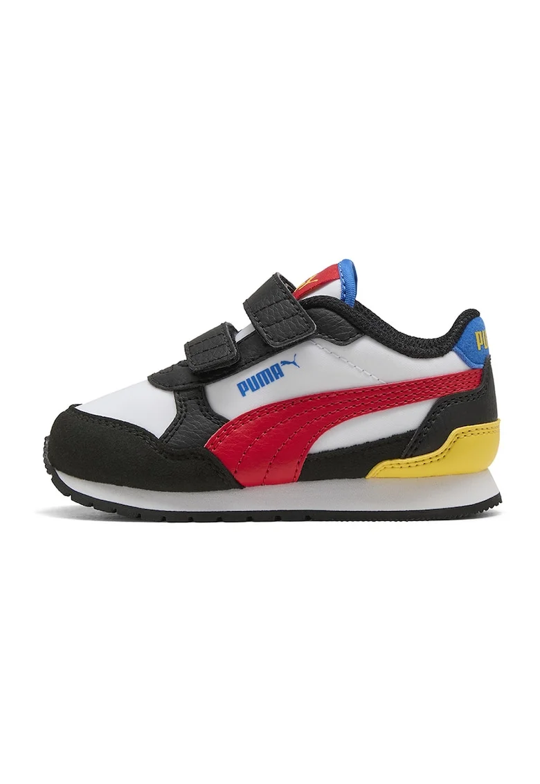 Pantofi sport ST Runner v4 de piele ecologica si material textil cu velcro, Alb/Negru/Rosu vermillion