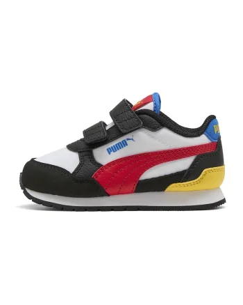 Pantofi sport ST Runner v4 de piele ecologica si material textil cu velcro, Alb/Negru/Rosu vermillion