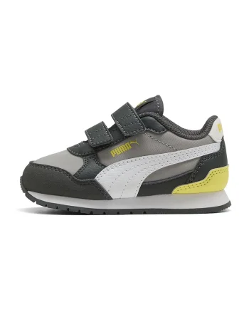 Pantofi sport ST Runner v4 de piele ecologica si material textil cu velcro, Negru/Gri inchis