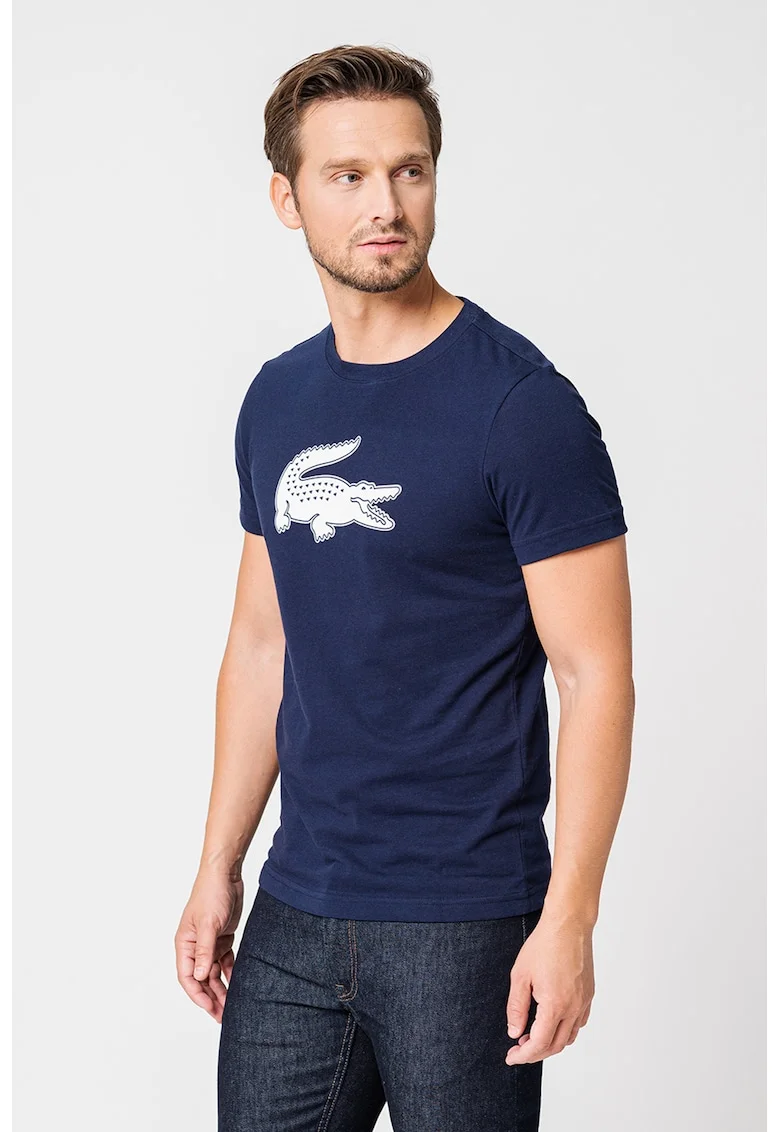 Tricou regular fit cu imprimeu logo, Alb/Bleumarin