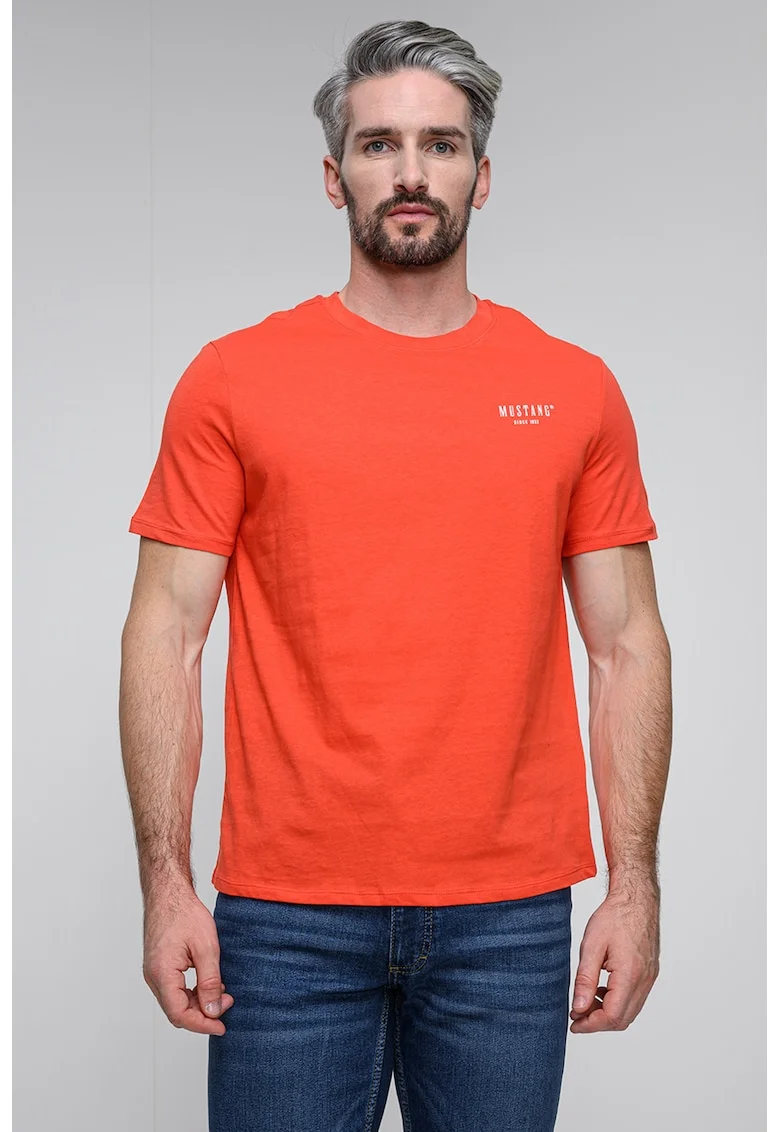 Tricou din bumbac cu decolteu la baza gatului, Coral