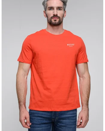 Tricou din bumbac cu decolteu la baza gatului, Coral