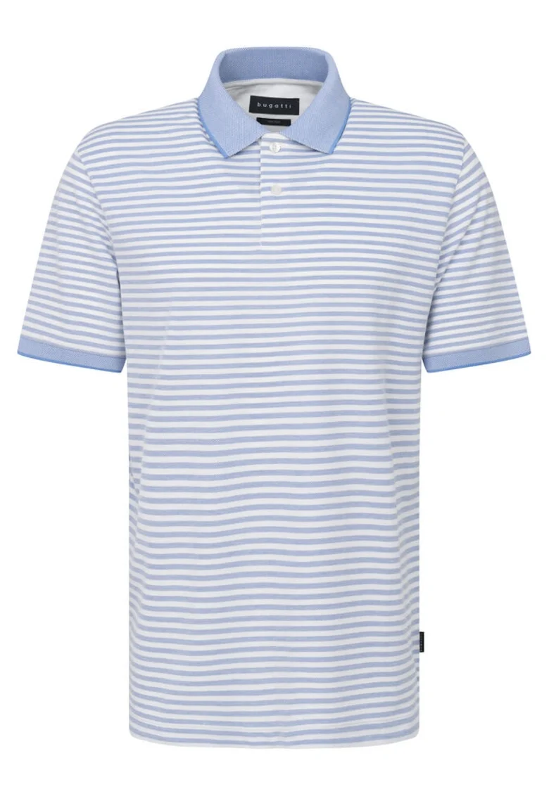 Tricou  guler polo, modern fit, cu dungi, alb si bleu