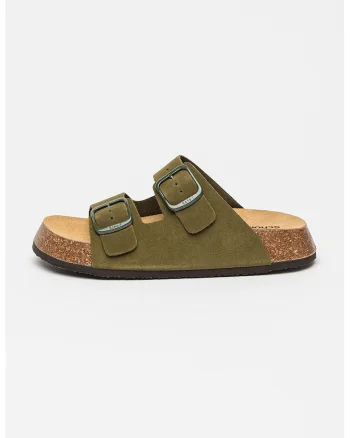 Papuci de piele intoarsa Noelle 24, Kaki inchis