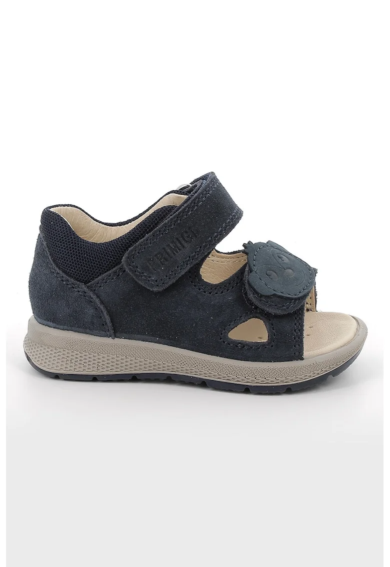 Sandale din piele intoarsa si material textil cu inchidere velcro, Gri carbune/Gri antracit
