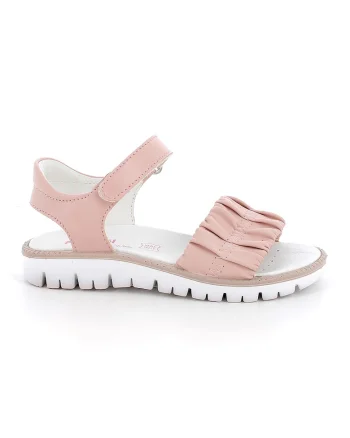 Sandale din piele ecologica cu inchidere velcro, Roz prafuit