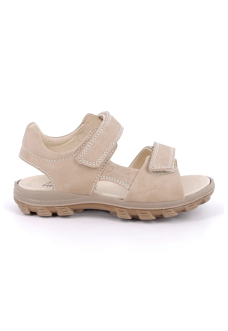 Sandale cu inchidere velcro si model uni, Bej deschis