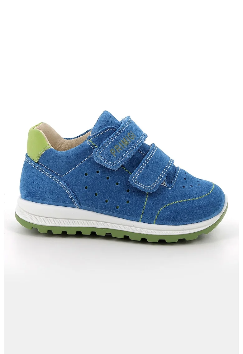 Pantofi sport din piele intoarsa cu inchidere velcro, Albastru royal/Verde fistic