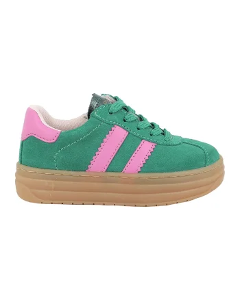 Pantofi sport din piele intoarsa cu talpa flatform si garnituri din piele ecologica, Roz deschis/Verde aquamarin