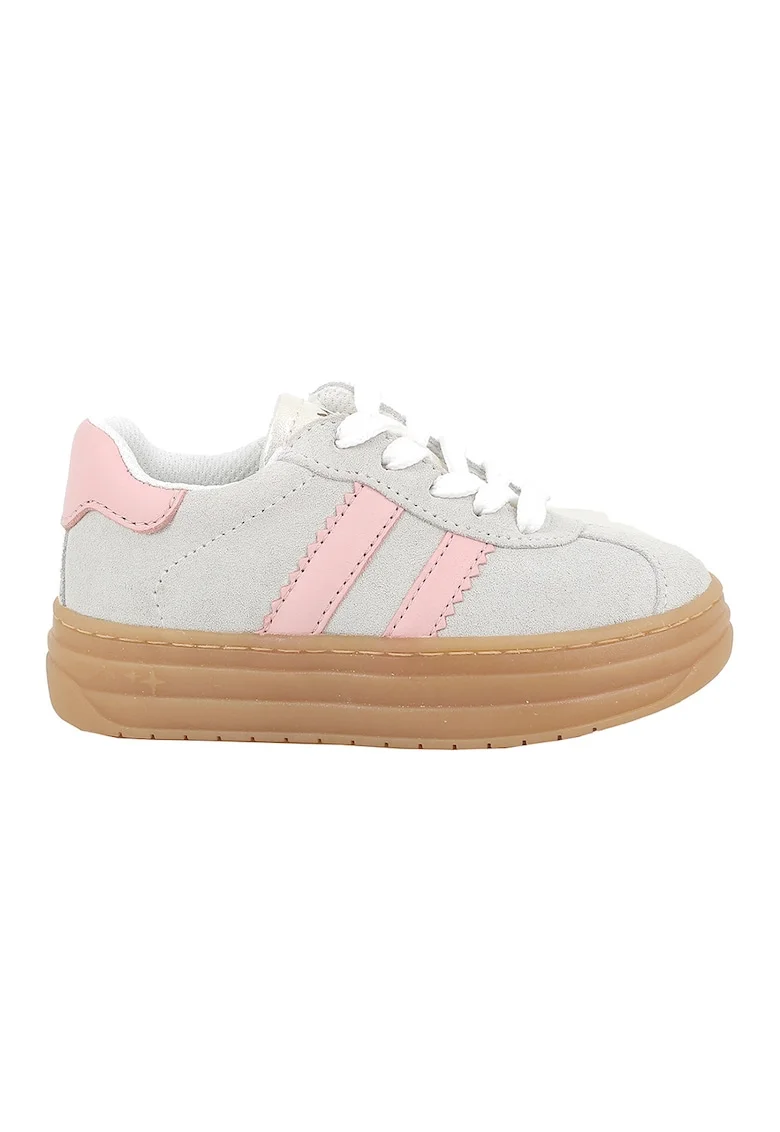 Pantofi sport din piele intoarsa cu flatform si buzunar cu fermoar, Gri deschis/Roz pastel