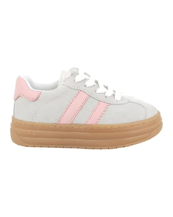 Pantofi sport din piele intoarsa cu flatform si buzunar cu fermoar, Gri deschis/Roz pastel