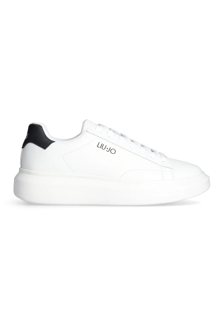 Pantofi sport de piele cu logo, Negru/Alb optic