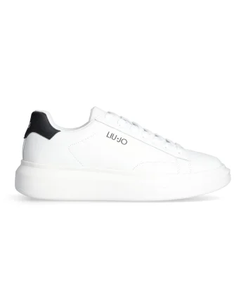 Pantofi sport de piele cu logo, Negru/Alb optic