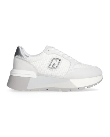 Pantofi sport din piele si material textil cu logo Amazing 25, Alb