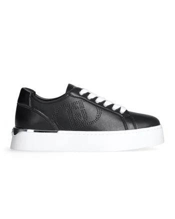 Pantofi sport low cut din piele si piele ecologica, Negru
