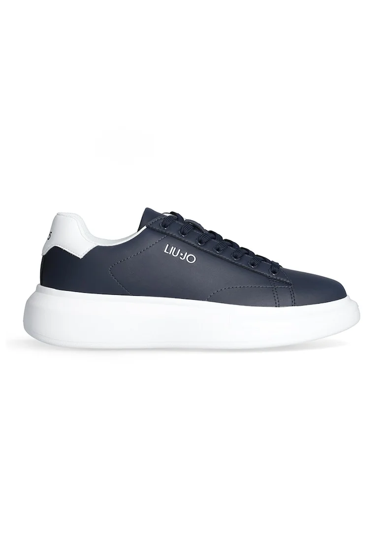Pantofi sport de piele cu logo, Alb/Bleumarin