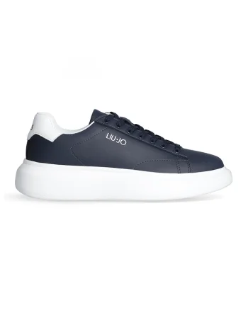 Pantofi sport de piele cu logo, Alb/Bleumarin