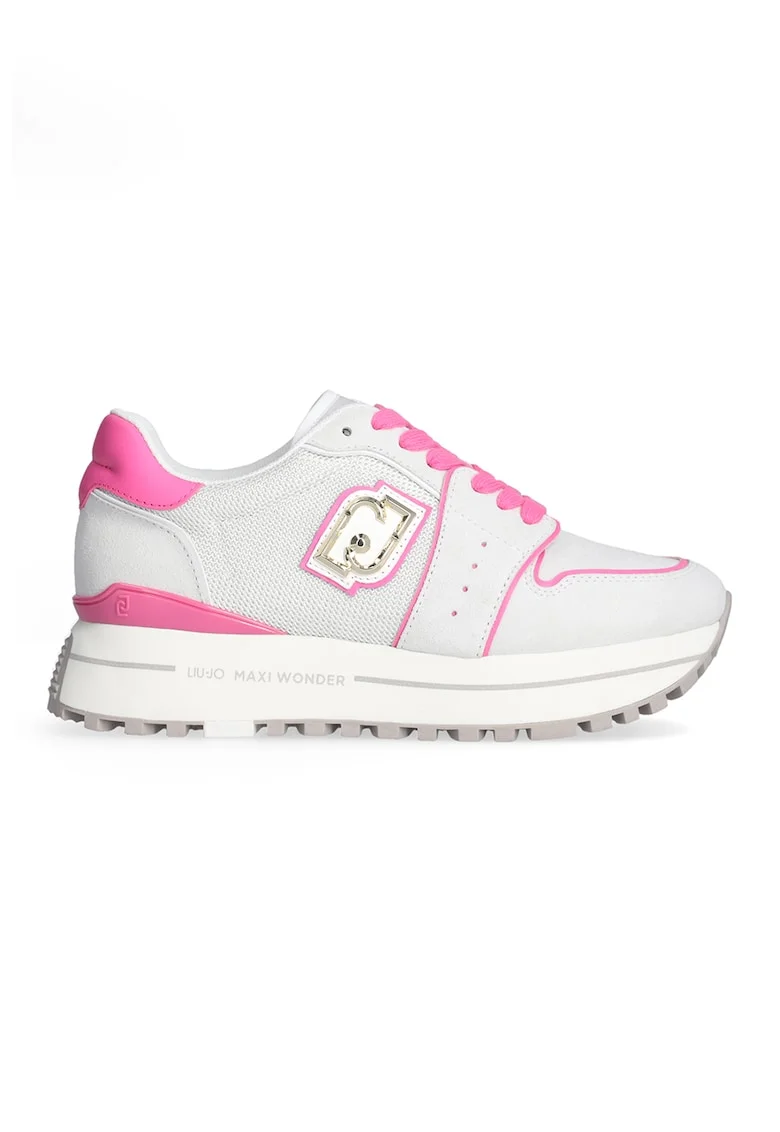 Pantofi sport cu garnituri din piele intoarsa, Alb murdar/Roz