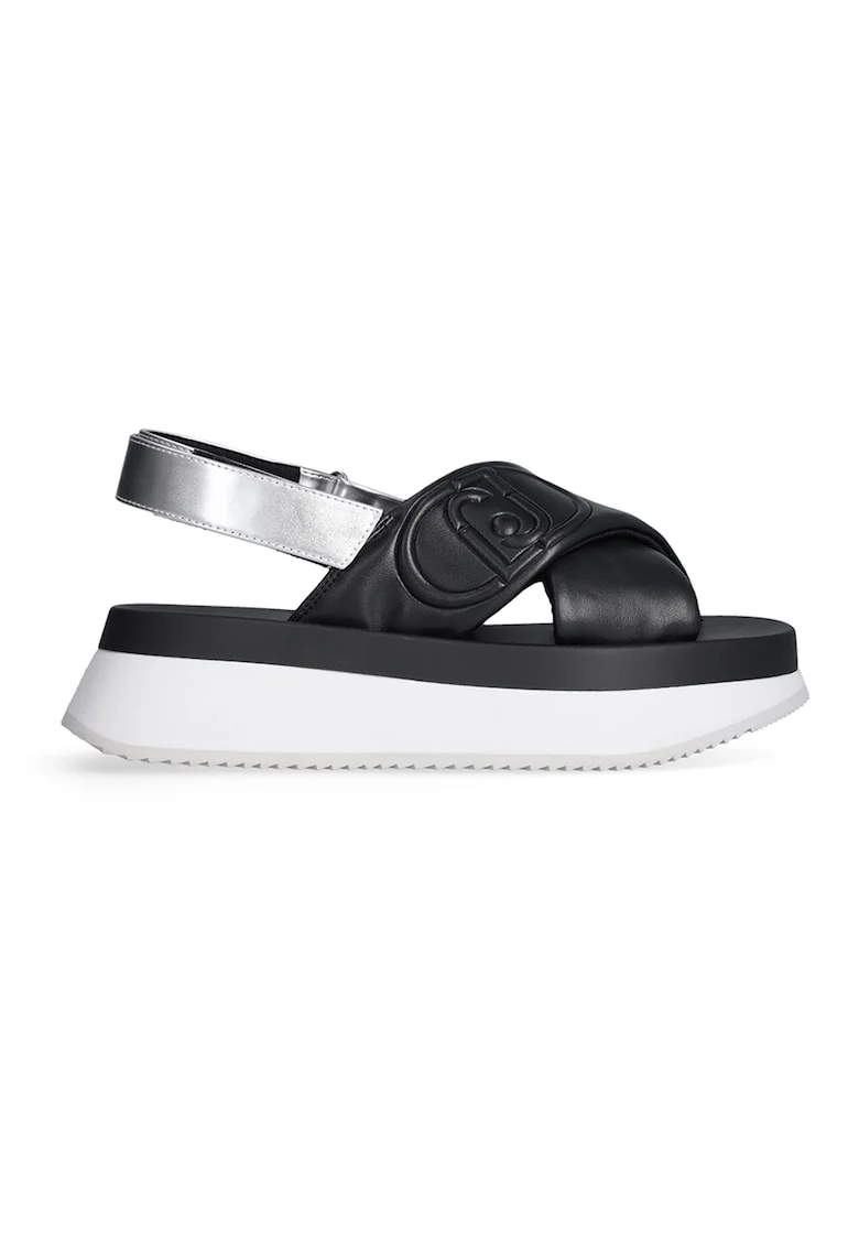 Sandale din piele ecologica cu platforma, Negru