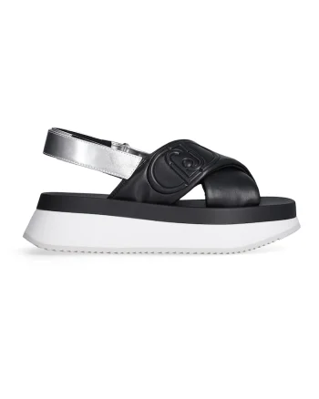 Sandale din piele ecologica cu platforma, Negru