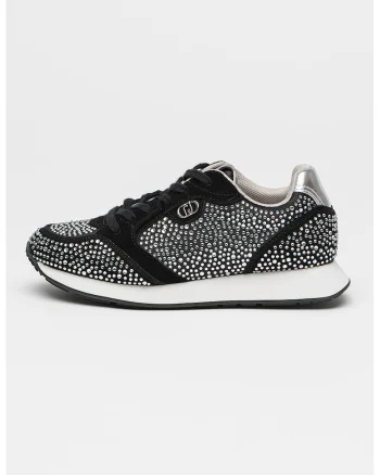 Pantofi sport din piele intoarsa cu aplicatii de strasuri Vibe, Negru/Argintiu