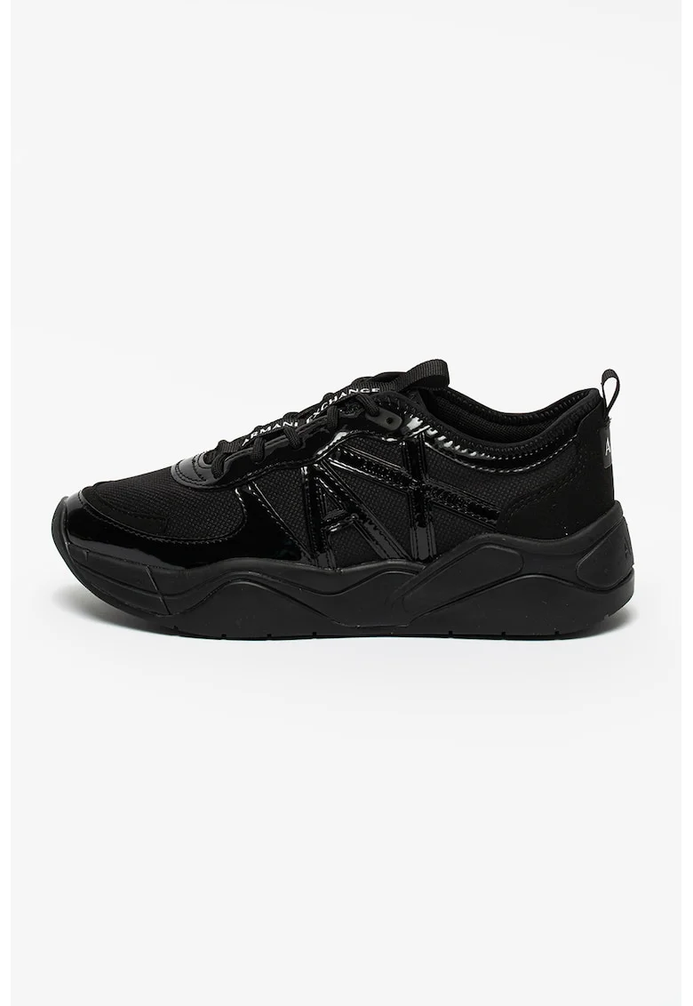 Pantofi sport din piele ecologica si material textil, Negru