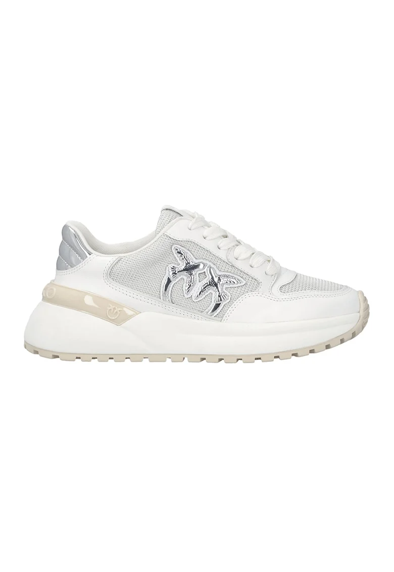 Pantofi sport de piele cu garnituri de material sintetic, Alb murdar/Argintiu