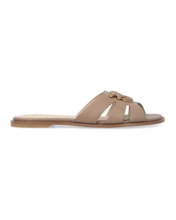 Papuci din piele Milly, Bej deschis