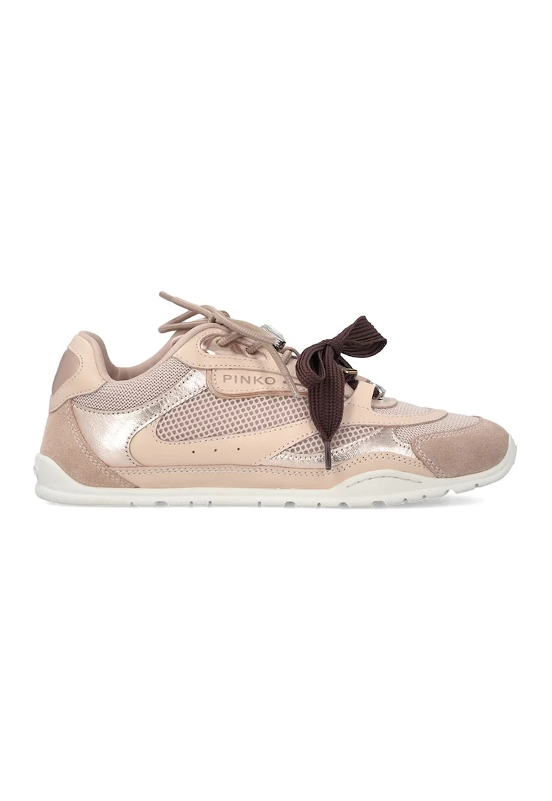 Pantofi sport din piele intoarsa si plasa Yulia, Maro taupe deschis/Auriu rose/Alb murdar