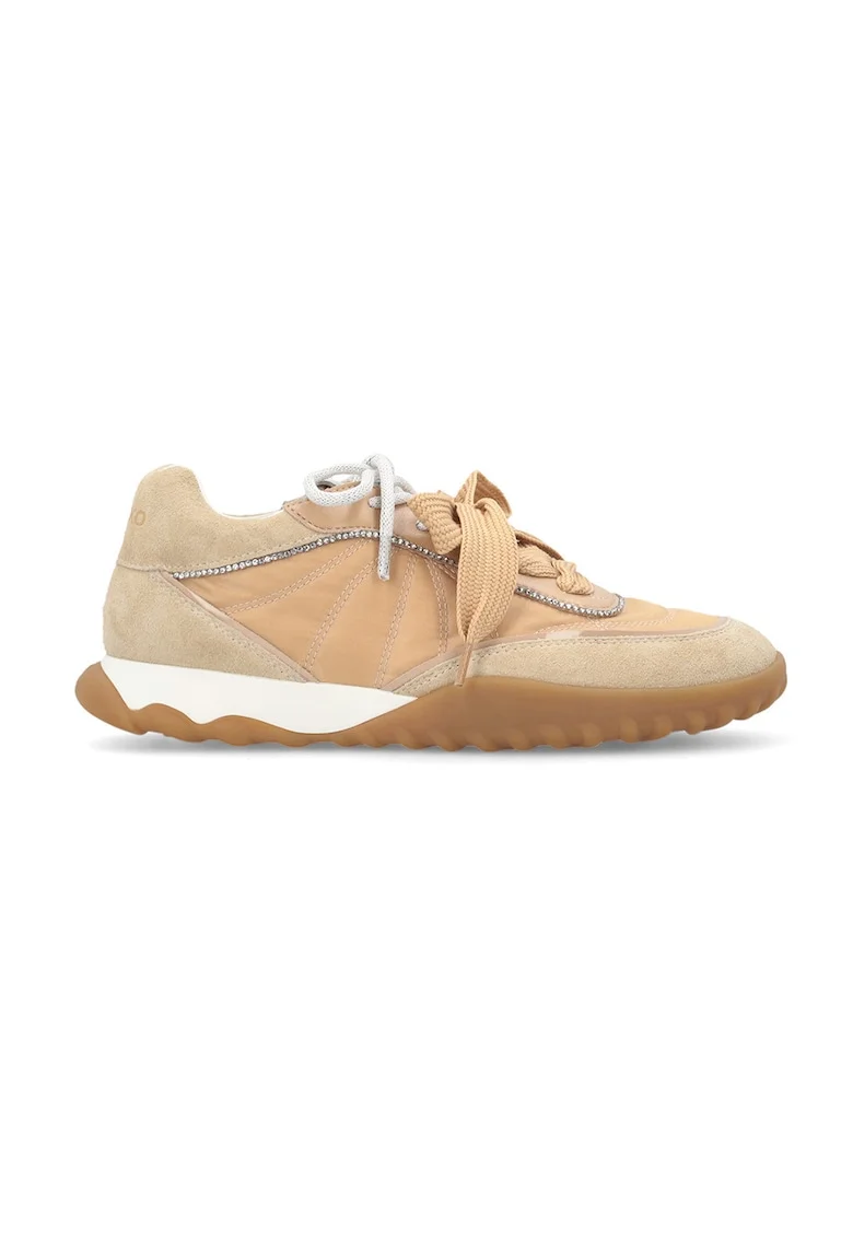Pantofi sport din piele intoarsa si material textil cu strasuri Gea, Bej/Maro taupe deschis