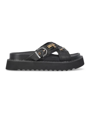 Papuci din piele cu logo Kate, Auriu/Negru