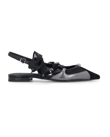 Balerini slingback din piele, pentru balet Gianira Nappa, Negru