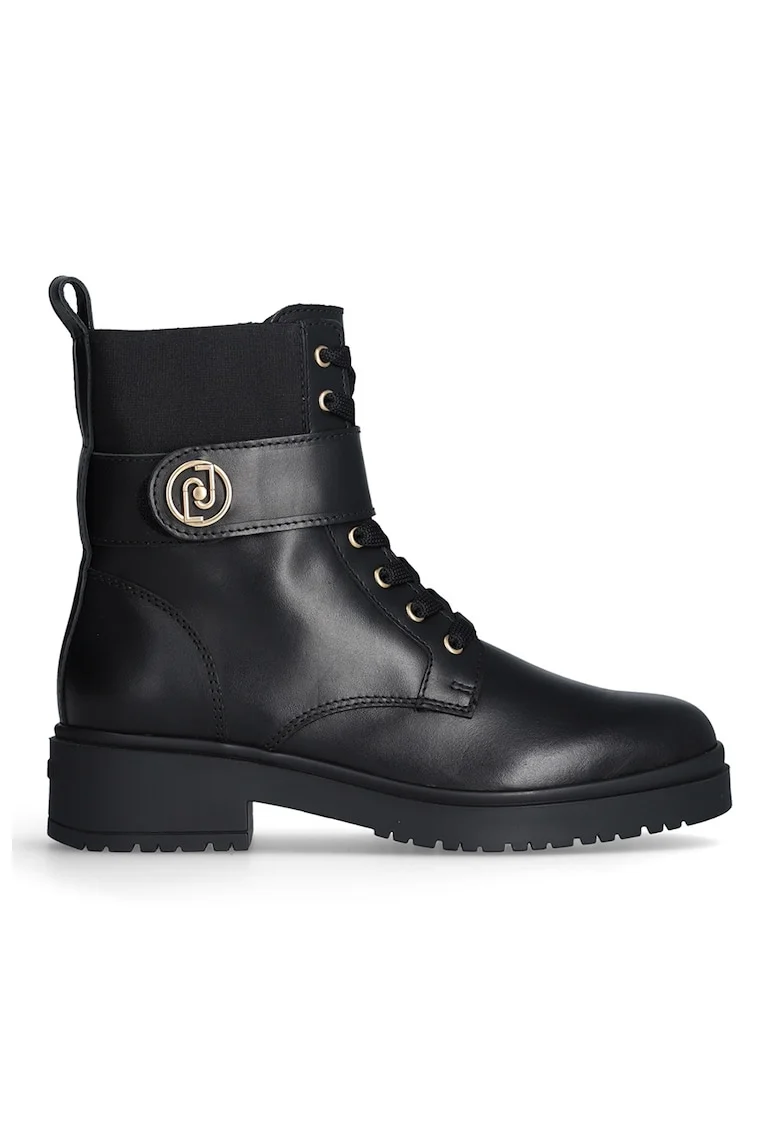 Ghete de piele cu logo, Negru