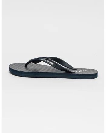 Papuci flip-flop de cauciuc, Alb murdar/Bleumarin
