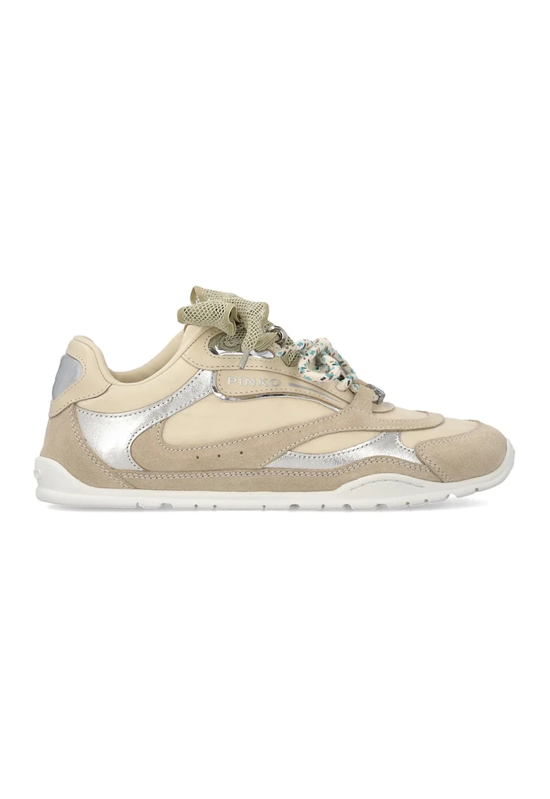 Pantofi sport din piele intoarsa si material textil Yulia, Bej/Maro taupe deschis/Argintiu