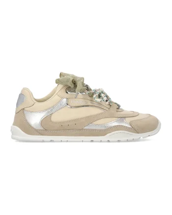 Pantofi sport din piele intoarsa si material textil Yulia, Bej/Maro taupe deschis/Argintiu