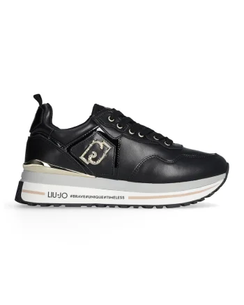 Pantofi sport wedge de piele cu logo, Auriu/Negru
