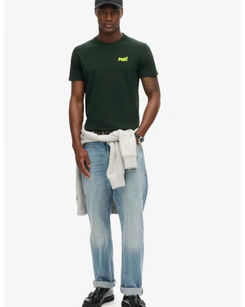 Tricou cu decolteu la baza gatului si logo, Verde inchis