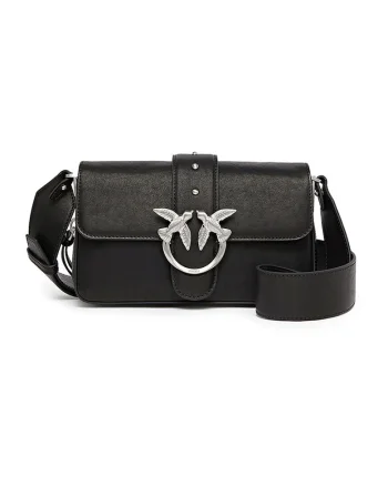 Geanta de piele cu bareta de umar si logo metalic, Negru