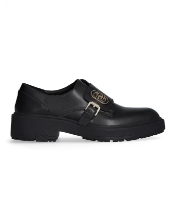 Pantofi de piele cu monograma metalica, Negru