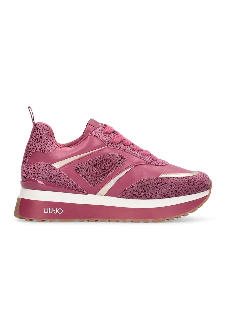 Pantofi sport cu talpa wedge si detalii cu aspect texturat, Fucsia