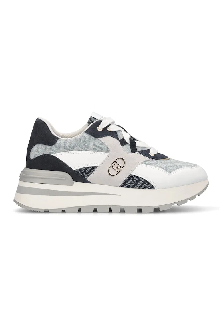 Pantofi sport cu talpa flatform si garnituri din piele intoarsa, Alb/Albastru
