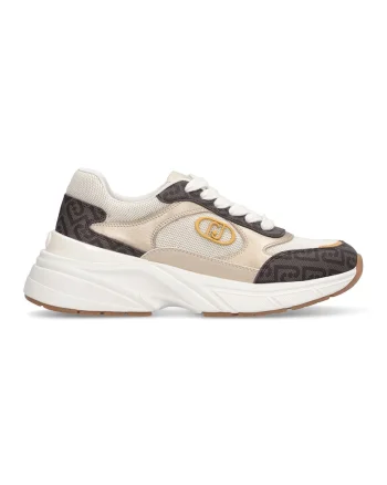 Pantofi sport low-cut cu model monograma, Auriu/Maro taupe/Bej
