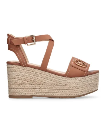 Sandale-espadrile de piele cu catarama, Caramel/Bej deschis