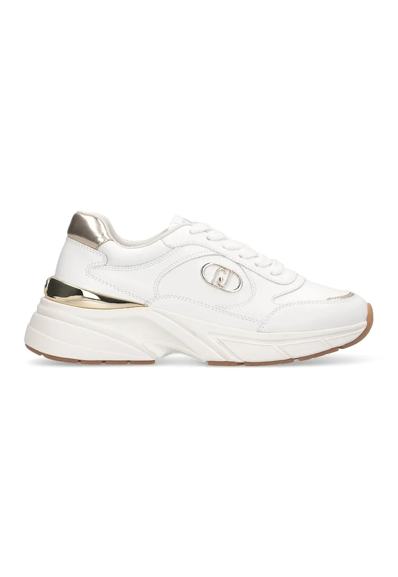 Pantofi sport demiwedge de piele cu detalii metalice, Auriu/Caramel/Alb murdar