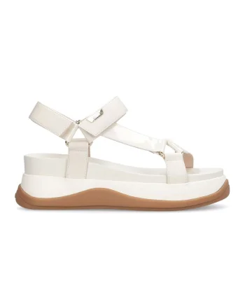 Sandale wedge de piele ecologica, Caramel/Alb murdar