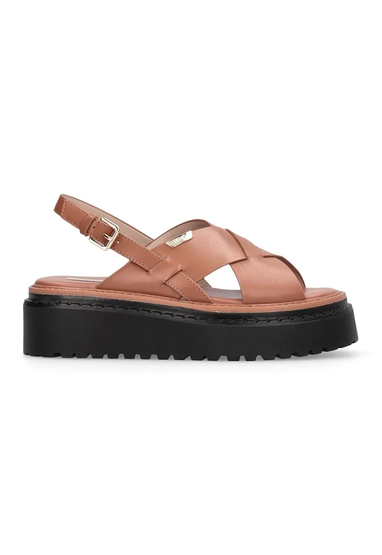 Sandale wedge de piele Bessie, Caramel