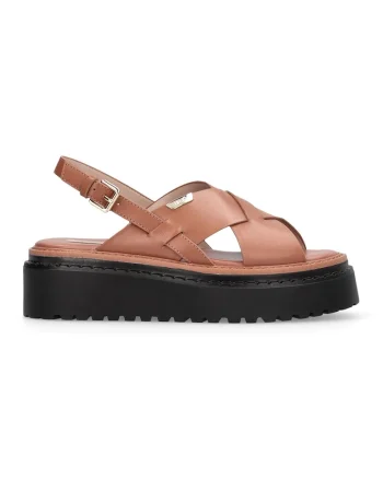 Sandale wedge de piele Bessie, Caramel