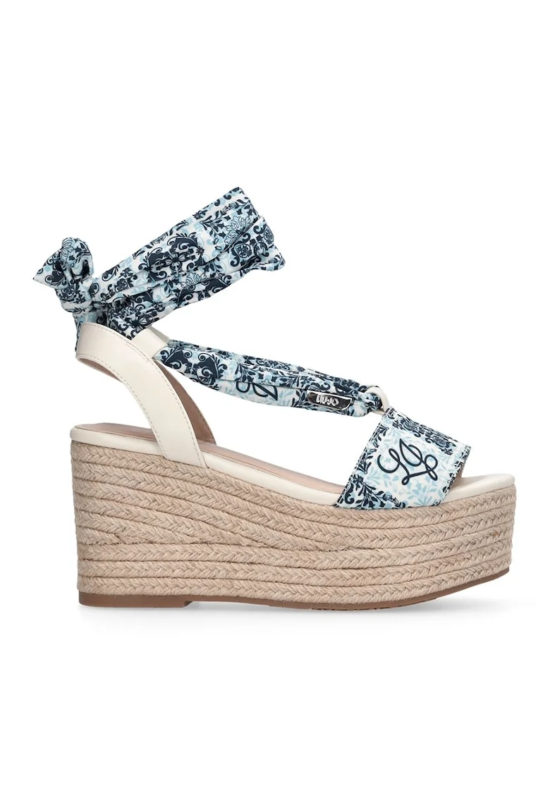 Santale-espadrile flatform, Albastru pastel/Albastru inchis/Bej deschis