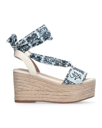 Santale-espadrile flatform, Albastru pastel/Albastru inchis/Bej deschis